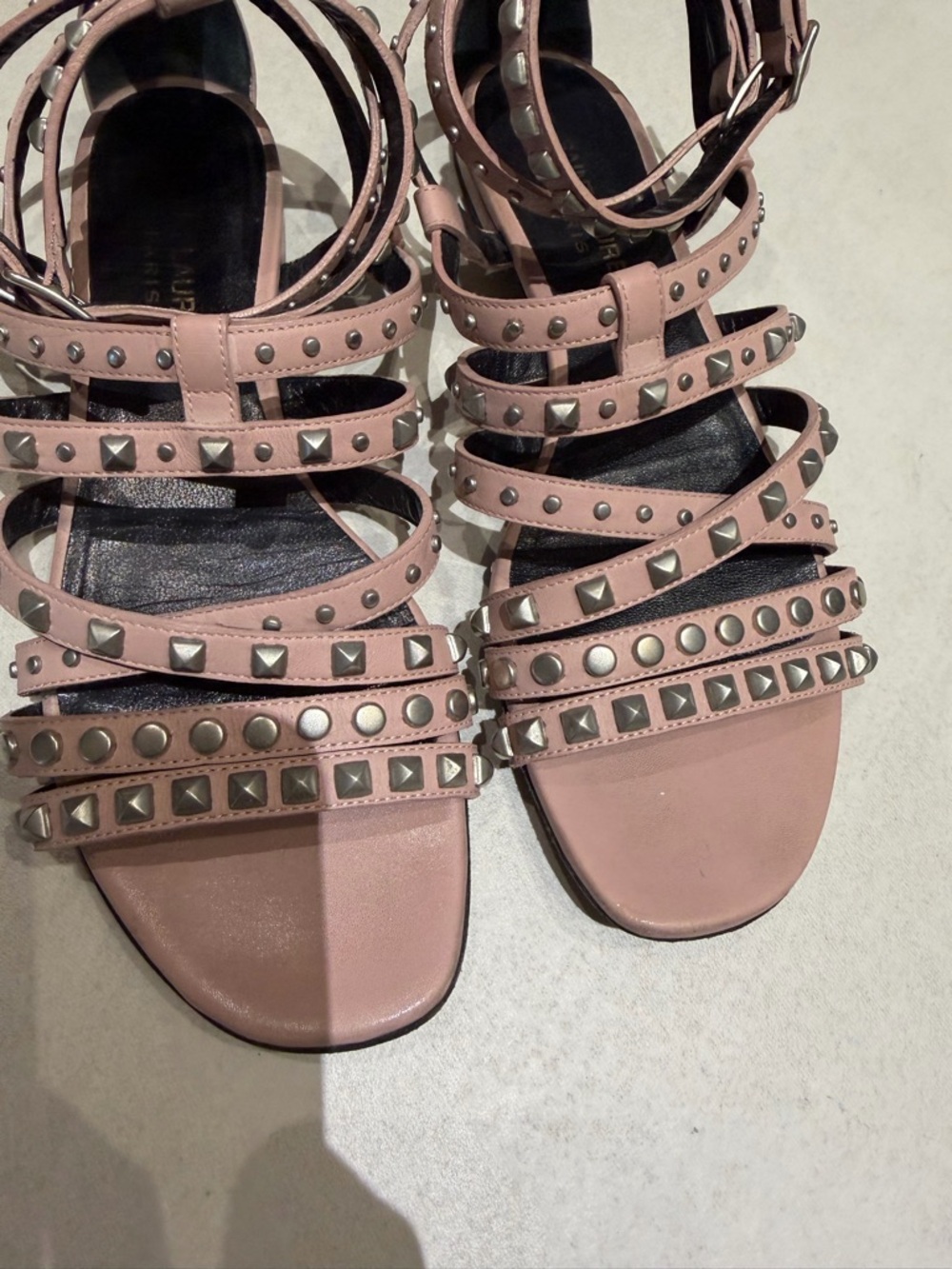 YSL 36 1/2 Studded Strappy Sandals in Blush Pink - Women's Fashion Sandal - Picture 3 of 15